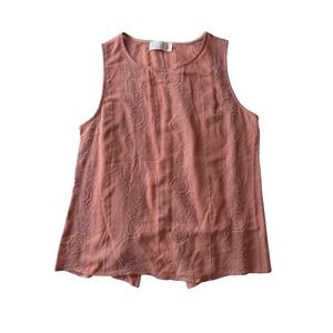 Flora Tank Top Dusty Rose Floral Embroidery Split Back Bohemian Ethereal Chic M